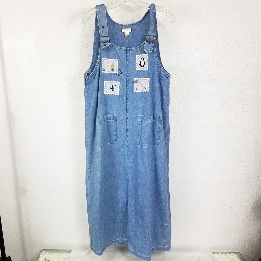 Christopher & Banks Women's Embroidered Overhaul Denim Blue Jean Dress